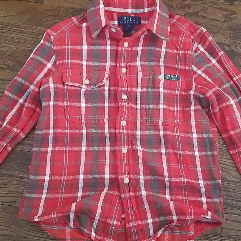 Polo Boy Plaid Button Down, S8, Red